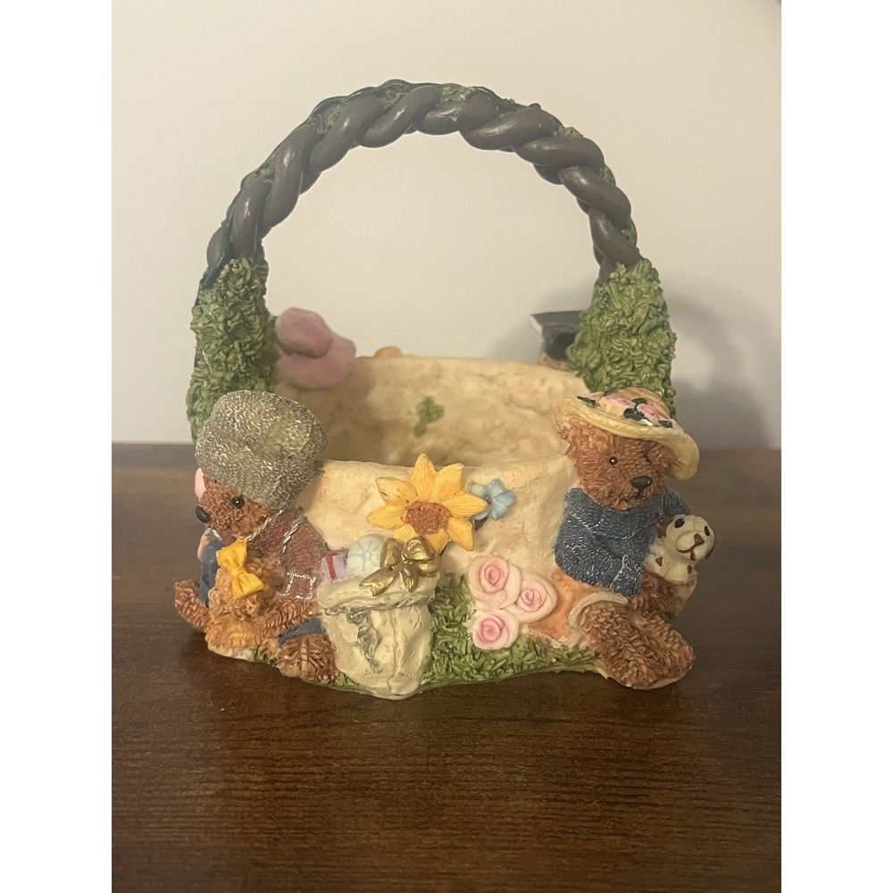 BTG Teddy Bear Resin‎ Basket Teacher School Boyds Style Garden Cottagecore Decor